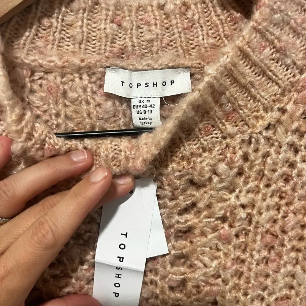 Topshop Dusty Rose Cable Knit Turtleneck Fuzzy Sweater 8-10 NWT